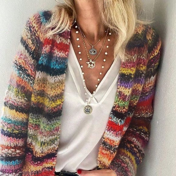 . Jackets & Blazers - Multicolor Casual Women's Long Sleeve Casual Striped Jacket